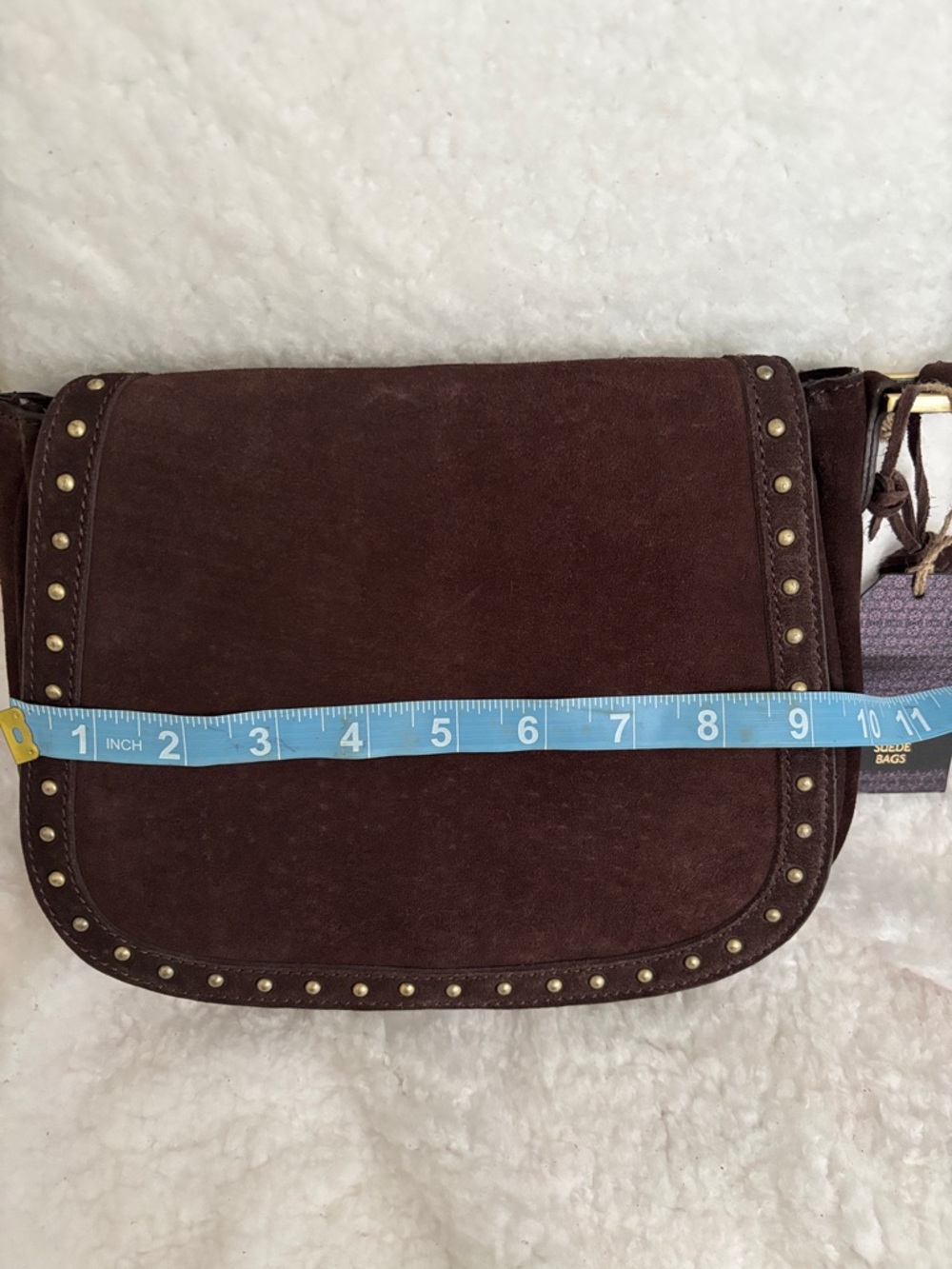 Suede Stud-Trim Crossbody Bag - Dark Brown - Picture 7 of 8